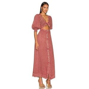 Chic Rust Maxi Dress with Button Detail